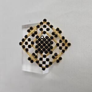 Vintage Gold Tone Black Stone Brooch Art Deco Style